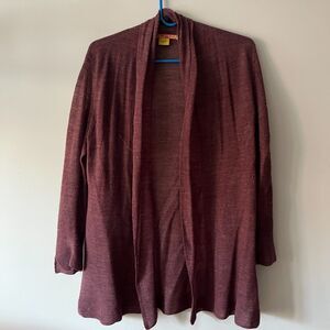 Kuna Size L Women's Burgundy Baby Alpaca Silk Blend Open Front Cardigan Sweater